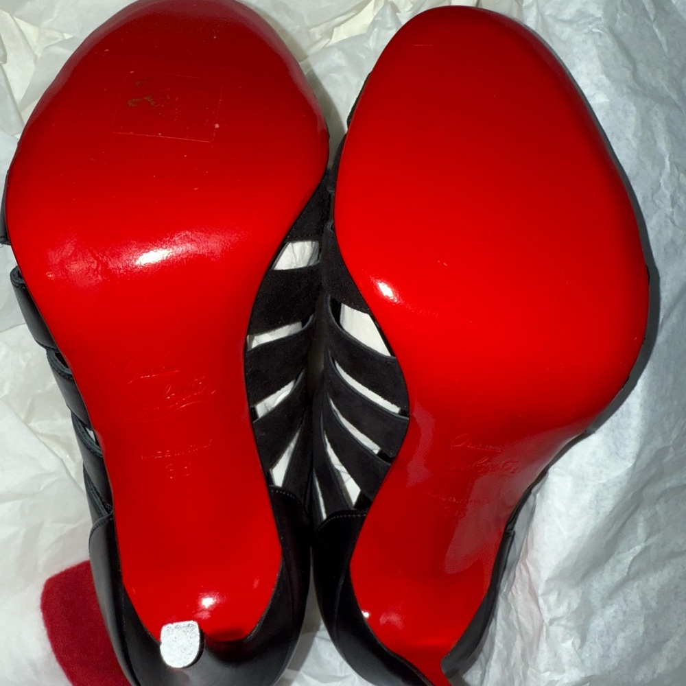 Christian Louboutin Black Gladiator leather suede bootie button heels - Picture 4 of 6